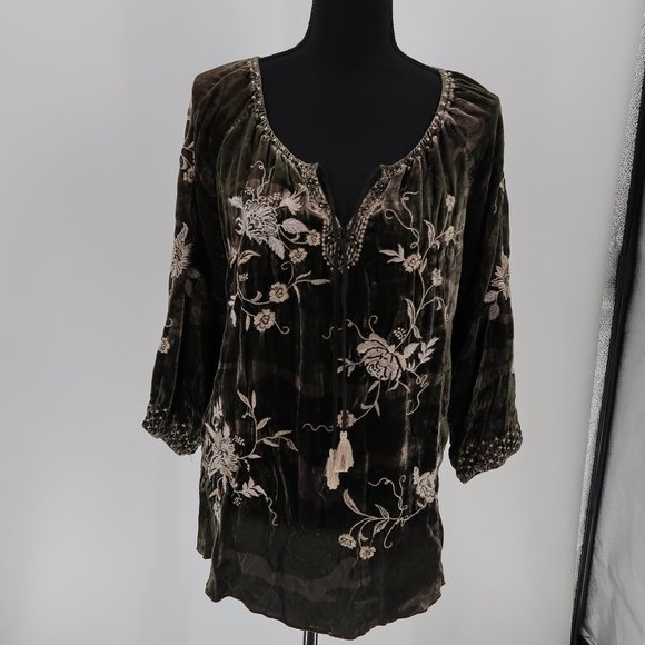 JOHNNY WAS Millie Velvet Peasant Blouse - Size Medium - Picture 1 of 10